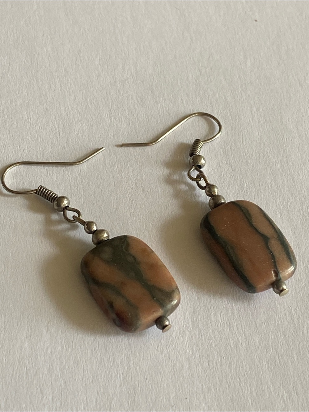 Stone Brown and Olive Stone Drop pierced Earrings